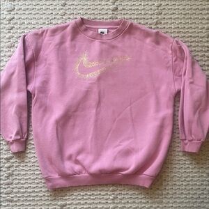 Girls Large Nike Pink Sweatshirt with Gold Nike Swoosh